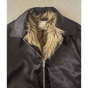 URBAN OUTFITTERS Fur Lined Bomber Jacket Women Sz S Varsity Black Zip Front Warm
